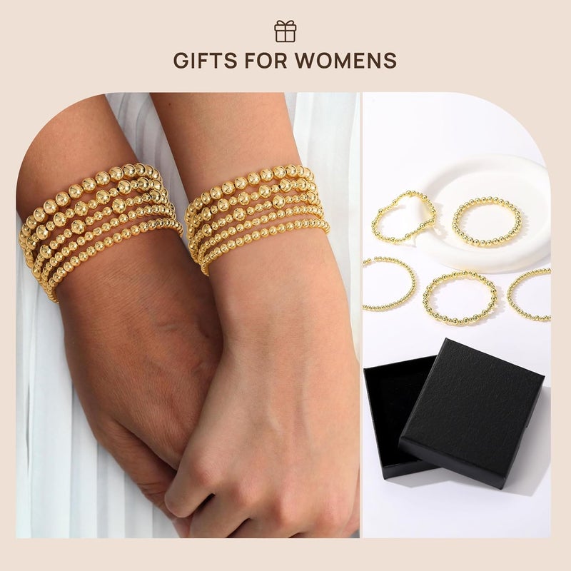 Yoosteel Valentines Day Gifts for Women Teen Girl Gifts Non Tarnish - 14K Gold Plated Dainty Round Beaded Ball Pearl Cross Bracelet Stack Set for Women Trendy Teenage Girls Stackable Jewelry Gift - Image 5